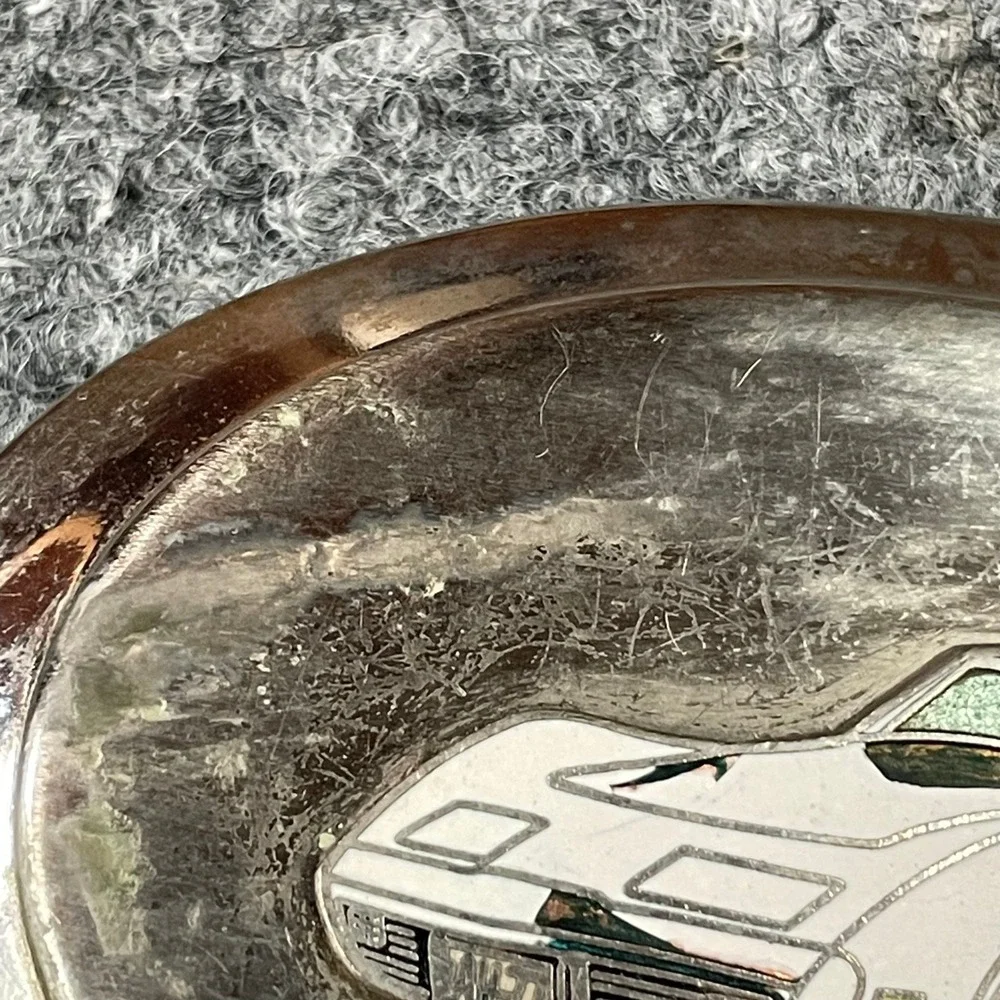 Vintage Belt Buckle Silver Toned White Corvette C3 Stingray Oval Muscle Car